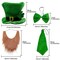 St. Patrick's Day Party Costume Suit Hat, Bow, Bow Tie, Beard, Scarf (Hat, Beard, Tie, Bow tie)